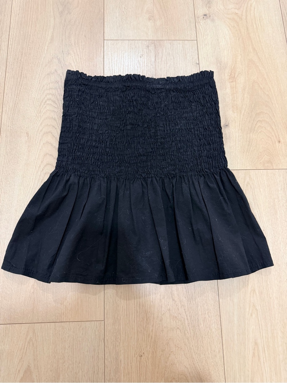 Smocked Strapless Peplum Top - Black